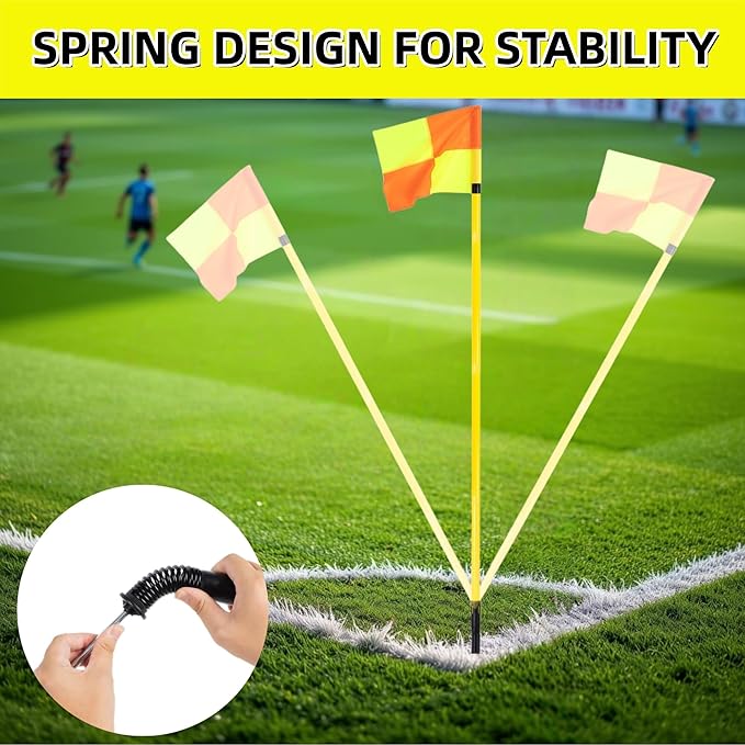 Soccer Corner Flags Set of 4 for Soccer Field, 5FT Agility Training Poles with Corner Flags,Speed and Agility Training Equipment for Sports Practice with Ground Spring Nails and Storage Bags(Yellow)
