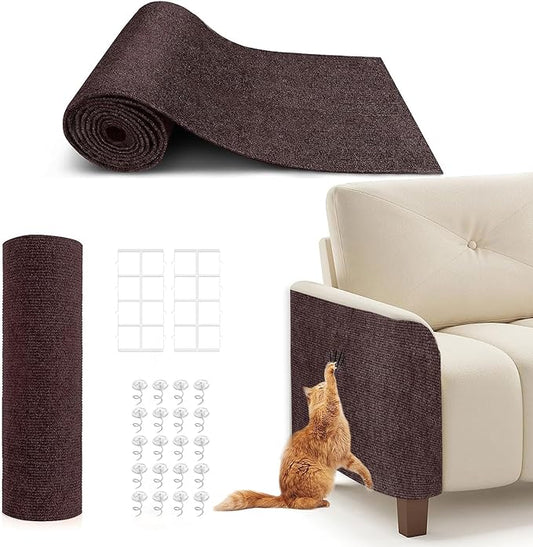 78.7"X15.8" Cat Scratching Mat, Self-Adhesive Cat Scratch Carpet, DIY Cats Scratch Furniture Protector for Couch, Sofa, Wall & Door, Durable Furniture Guards Couch Scratcher from Cats Claws (Brown)