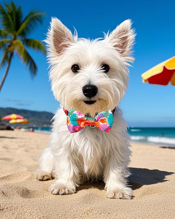 PET SHOW 10 Pack Summer Small Dog Bow Ties Sliding Collar Attachments Puppy Cats Hawaiian Bowties for Medium Dogs Floral Fruit Bowknots Party Holiday Pet Grooming Accessories(Small)