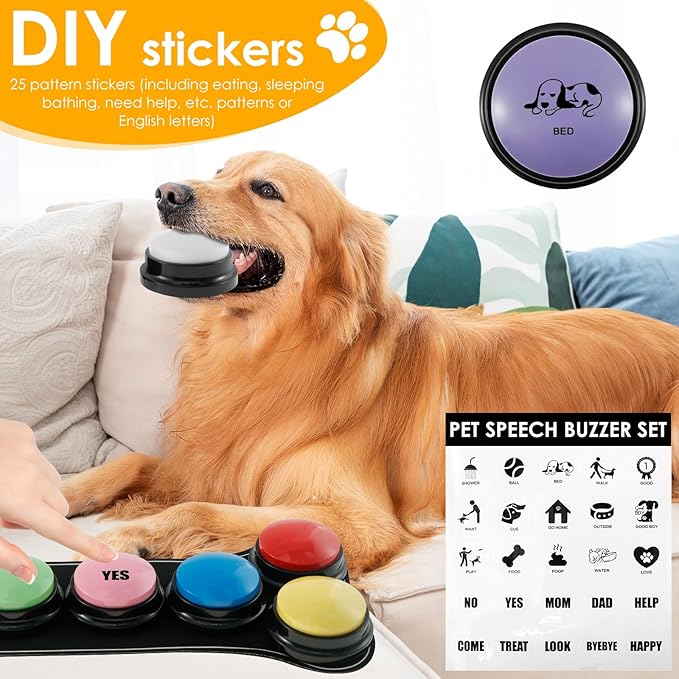 Dog Buttons for Communication, 8Pcs Dog Buttons Talk, Recordable Talking Training Buttons with Non-Slip Back Mat, Pet Buttons for Communication