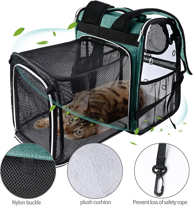 BAGLHER Expandable Pet Carrier Backpack，Pet Bubble Backpack for Small Cats Puppies Dogs Bunny, Airline-Approved Ventilate Transparent Capsule Backpack for Travel, Hiking and Outdoor Use. Green