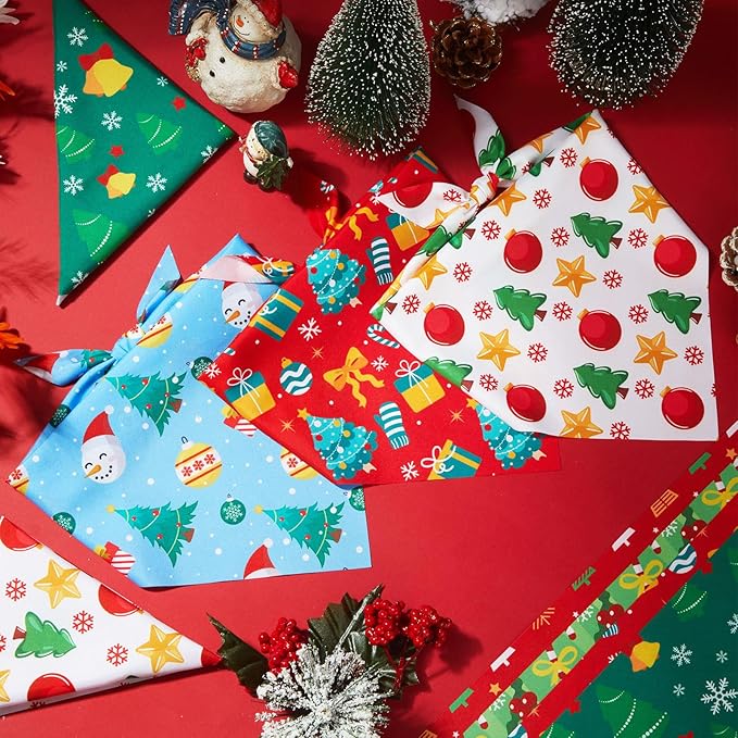 Chunful 120 Pcs Christmas Bandanas for Dogs Xmas Bandanas Bulk with Santa Snowflake Candy Cane Patterns Soft Bibs Adjustable Triangle Doggie Scarf for Small Medium Large Pet 25.6 x 17.7 x 17.7 Inch