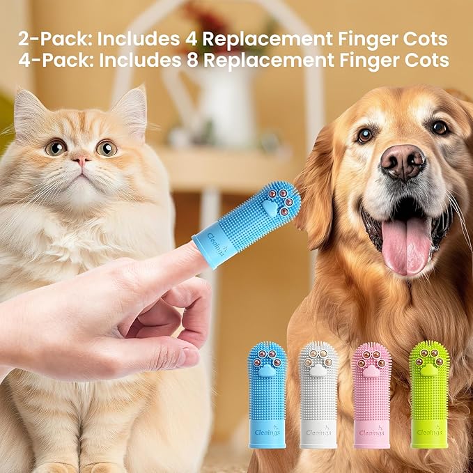 Pet Finger Toothbrush with Flavor Burst Beads, 360° Silicone Toothbrush Kit for Dogs & Cats, Deep Teeth Cleaning - 6 Pcs Lamb Flavor