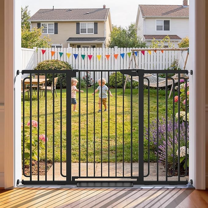 Cumbor 36" Extra Tall Baby Gate for Stairs, 30.4-56.8" Extra Wide Dog Gate Indoor, Dual Lock & Self-Closing Child Gate for Doorways, Hallways & Large Opening, Safety Baby Proofing for the House, Black