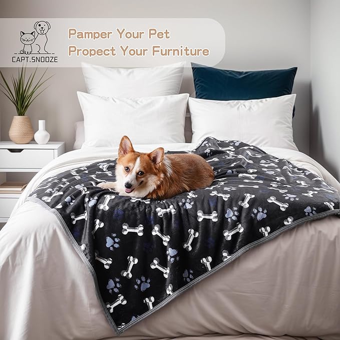 Waterproof Dog Blankets Pet Blanket, 30"x40" Cat Blanket for Indoor Cats, Soft Fluffy Sofa Car Bed Protector, Reversible Sherpa Fleece Puppy Blanket for Small Medium Dogs(Navy Paws)