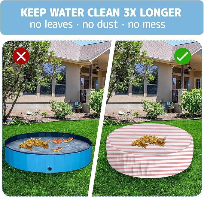 Foldable Round Dog Swimming Pool Cover, for 32 "/63“/48” Collapsible Outdoor Tub, PVC Coating Waterproof and UV Protection, Leakproof Washable Kiddie Pet Small Paddling Bath Accessories