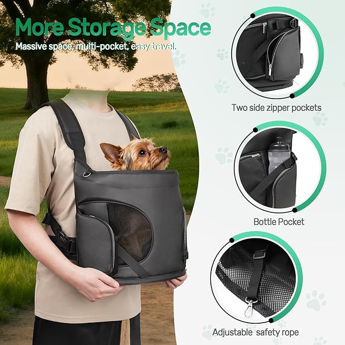 YUDODO Dog Front Backpack Carrier 7-15 lbs, Soft Breathable Pet Front Facing Carrier with Adjustable Straps, Multi-Pocket Design, for Small Dogs & Cats (Black)