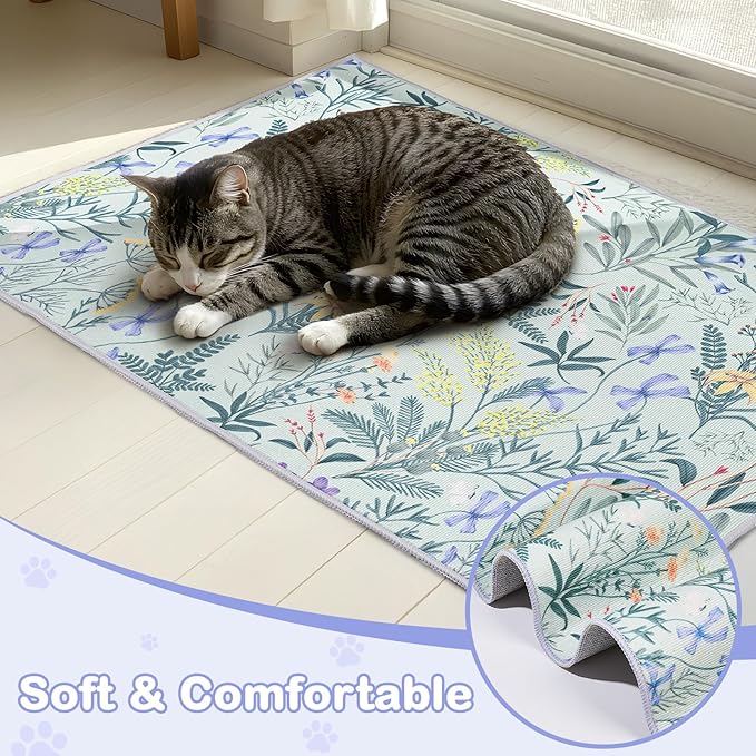 Washable Cat Litter Mat 48"x36" with Non-slip Bottom Waterproof Litter Box Mat Easy to Clean Litter Trapping Mat for Kitty