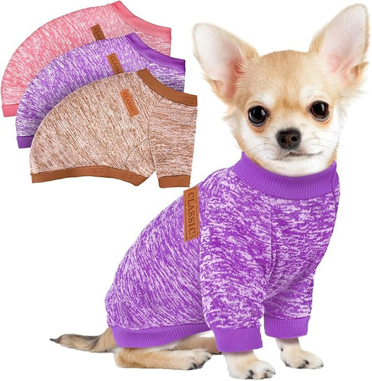 3 Pack Dog Sweaters for Small Dogs Girl Boy Winter Fleece Clothes Warm Soft Dog Sweatshirt Outfit for Dogs Cats Pet Apparel