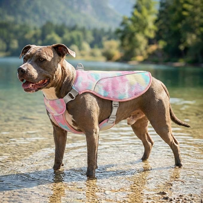 KYEESE Dog Cooling Vest, Breathable Mesh Dog Cooling Shirt for Large Dogs with D-Ring, Sun Protection Reflective Dogs Cooler Jacket with Adjustable Buckle for Summer Hiking Walking, Pink, 2XL