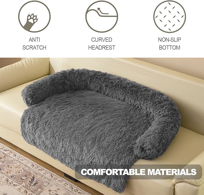 Luxurious Calming Dogs/Cats Bed Mats, Dog Pad Washable Removable Couch Cover, Plush Long Fur Mat for Pets, Waterproof Lining, Perfect for Small, Medium and Large Dogs and Cats (Beige, 53"x39")