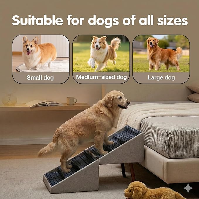 2-in-1 Dog Stairs for Bed and Couch, 21.6 Inch High,Foldable Ottoman with 6 Steps, Joint Relief for Small and Large Dogs (Gray H 21.6")