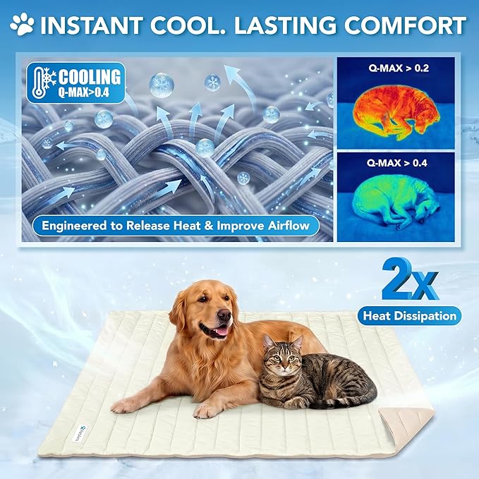 PetAmi Dog Cooling Mat, Q-Max Pet Cooling Blanket with Thick Cushioning, Self Cooling Pad for Dogs & Cats, Reversible Summer Mat for Crate, Couch, Kennel, Taupe/Beige, Large (40x60)