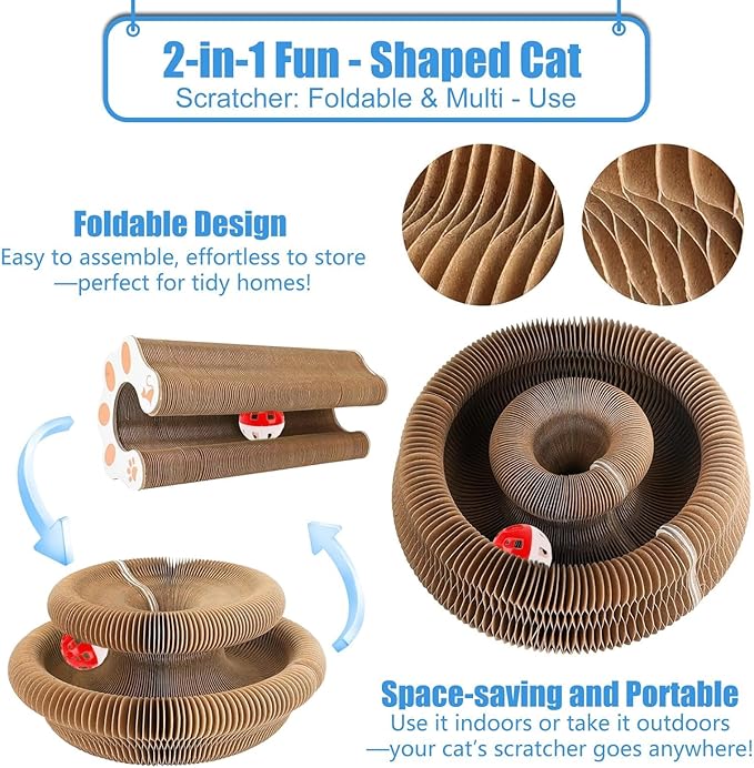 2-Pack Magic Organ Cat Toy | Kitty Curls Cat Toy | Reversible Cat Scratcher Pad with Bell Balls, Corrugated Cardboard Scratching Board for Indoor Cats, Furniture Protection