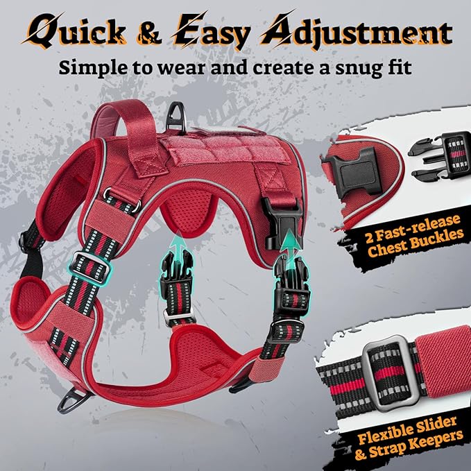 rabbitgoo Tactical Dog Harness for Large Dogs No Pull Adjustable Military Vest with Handle MOLLE Reflective Heavy Duty Dog Vest for Walking Training Hunting Outdoor Working Medium Size Dog Red XL