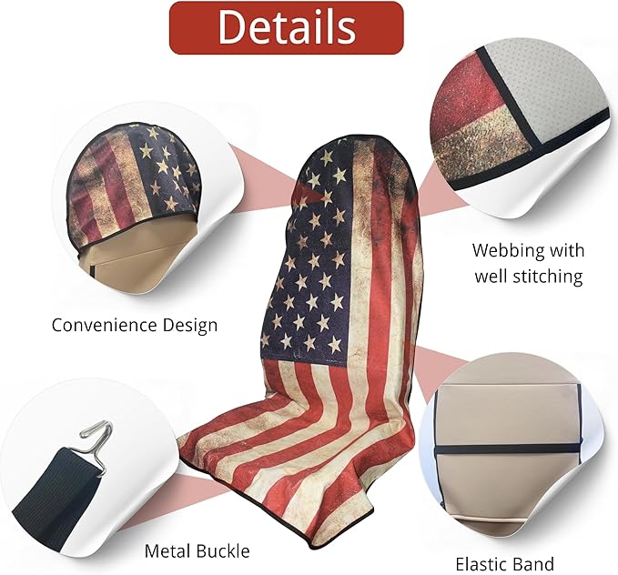 Waterproof Car Seat Cover for Front Seats, Protector for Cars SUVs Trucks, Sweat Towel Seat Covers Bucket for Gym,Workout,Beach,Hiking,Running and Swimming(American Flag Red, 2PCS)