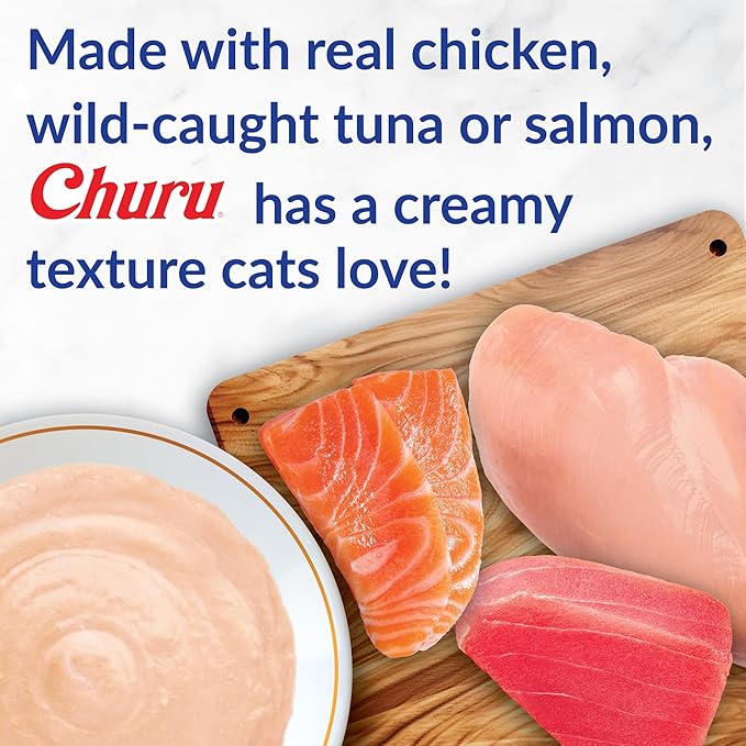INABA Churu Cat Treats, Lickable, Squeezable Creamy Purée Cat Treat with Green Tea Extract & Taurine, 0.5 Ounces Each Tube, 20 Tubes, Seafood Variety Box