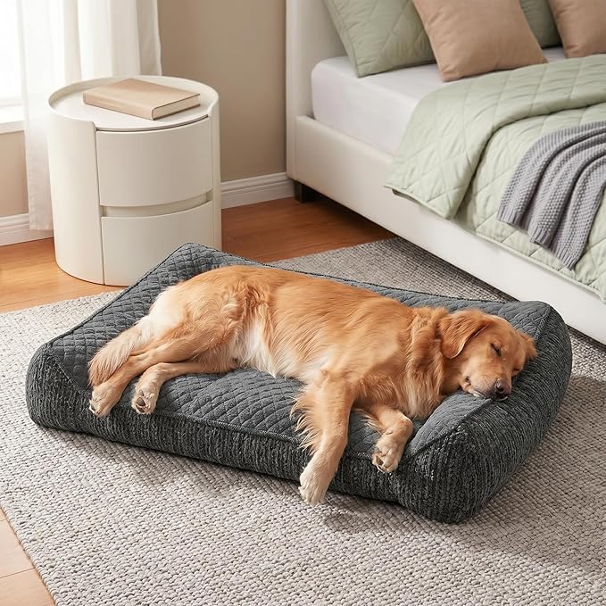 JOEJOY Orthopedic Dog Bed Medium Sized Dogs, Extra Thick Supportive Big Dog Couch Bed with Sides, Ultra Soft Pet Bed Sofa, Grey, 35''x25''