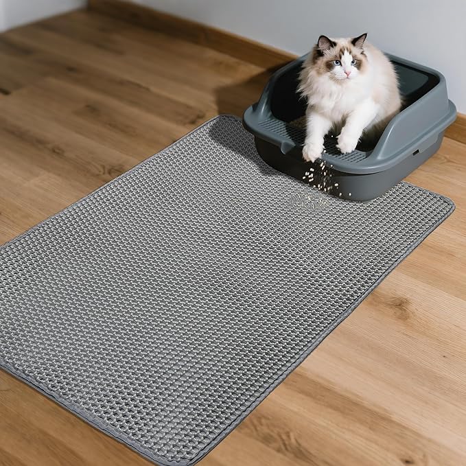 Cat Litter Box Mat, Extra Large (47" x 27"), Waterproof Cat Litter Trapping Mat, Double-Layer Scatter Control Pad Rug, Non-Slip, Easy Clean, Durable, Gray