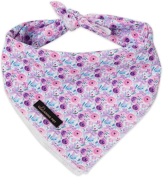 ARING PET Girl Dog Bandanas, Cute Summer Purple Rose Bow Floral Pet Bandana Scarf Triangle Bib for Small Medium Large Female Dogs Cats, Puppy Kerchief for Daily Wear Walks Party Photos-L