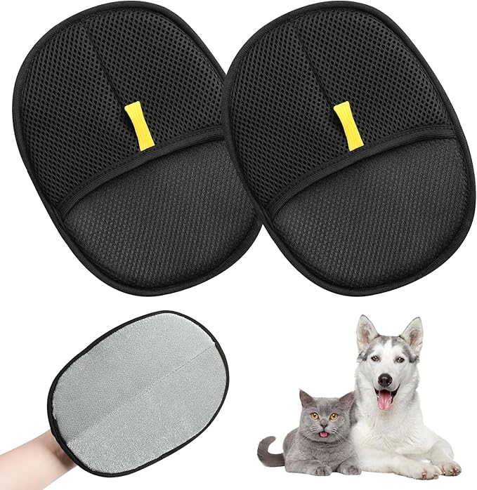 Pet Hair Removal Glove,Electrostatic Efficient Grooming Gloves for Pet Hair,Cat Grooming Gloves,Upgraded Animal Fur Removal Tool,Reusable Cat & Dog Hair Remover for Couch,Carpet,Curtain-2pcs