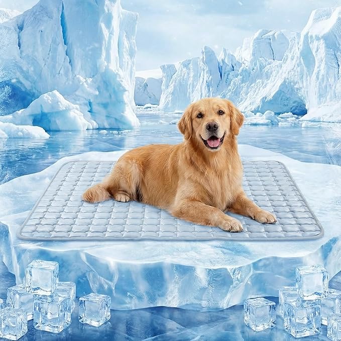 FunFurry Cooling Mat for Dogs，44"X32" Extra Large Pet Pad，Q-Max>0.5 Rapid Cooling Dense Weave Fabric，Washable Kennel Mat with Non-Slip Bottom (Light Blue, XL)