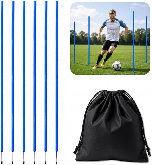 6 Pcs Soccer Agility Poles for Training, 5 FT Adjustable Speed and Agility Training Equipment for Football/Basketball/Horse/Dog Practice, Soccer Sticks with Steel Ground Nails Outdoors