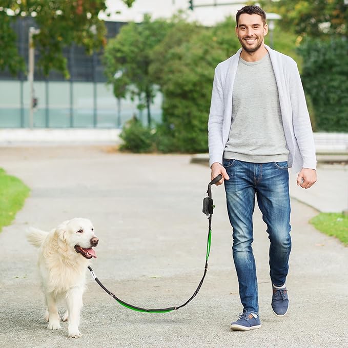 Heavy Duty Dog Leash for Large Dogs – 6FT Reflective Bungee with Padded Handles, Strong Carabiner Clip, No Pull Control for Medium & Large Breeds, Includes Poop Bag Holder & Treat Pouch (Purple-Blue)