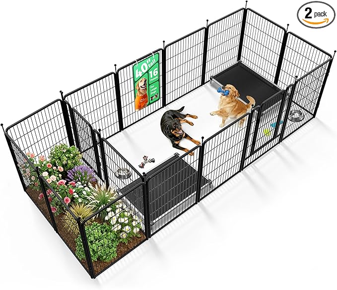 FXW Rollick Unleashed Dog Playpen for Indoor, Yard, RV Camping, 40 inch 16 Panels Dog Pen with Connectors (Pack of 2) for Medium and Large Dogs│Patented