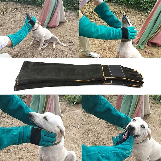 AOWPFVV Long Sleeve Thick Leather Animal Handling Glove Anti Scratch Protective Gloves for Training Dog Cat Bird Snake Parrot Lizard Wild Animals Reptiles,Bite Resistant Gloves(Large,23.6in)