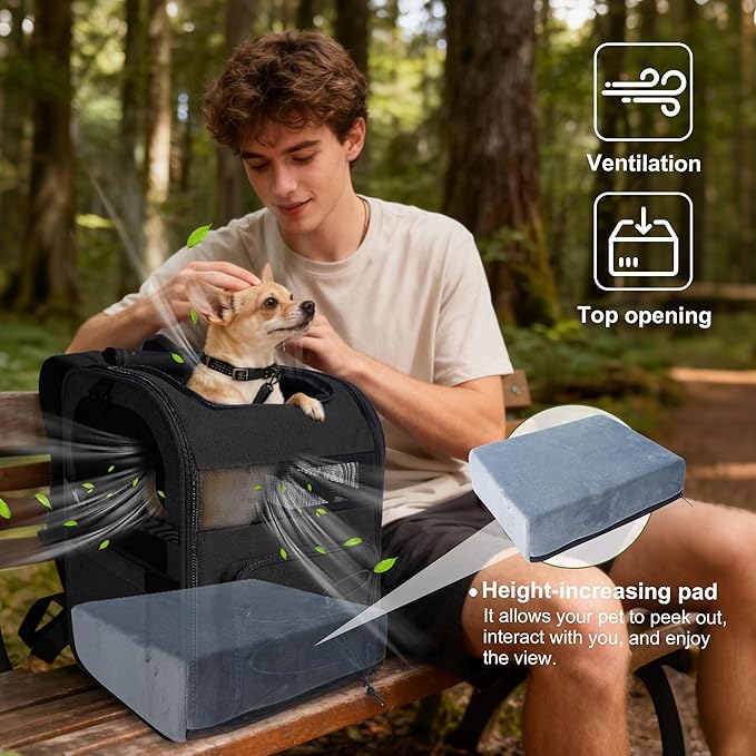 Dog Carrier Backpack for Small Dogs - Breathable Mesh Hiking Bag with Safety Buckle, Adjustable Straps and Standard Pad - Durable for Hiking (Fits Small Cats Too, Up to 17lbs, Black)