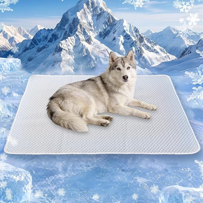 Dog Cooling Mat 46"x36" for Large Dogs (Labs, German Shepherds, Huskies), Q-Max>0.4 Ice-Silk, Waterproof Non-Slip Machine Washable for Crate Indoor Outdoor Travell (L)