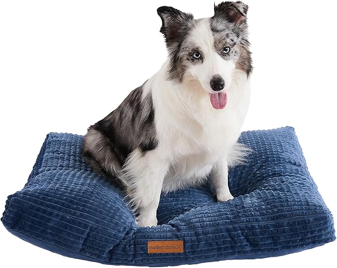 Modern Threads Ultra Plush Orthopedic Memory Foam Pillow Bed for Large Dogs with Supportive Filling and Stylish Textured Design, Blue, (36" L x 27" W x 4" Th)