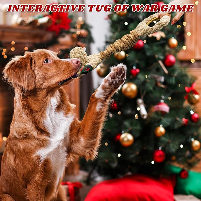 Dog Toys Squeaky Interactive Puppy Teething Chew Toy Deer Shape with Crinkle Sound Paper Tail Stuffed PP Cotton,Keep Them Busy, for Large Medium Small Breeds Indoor Play