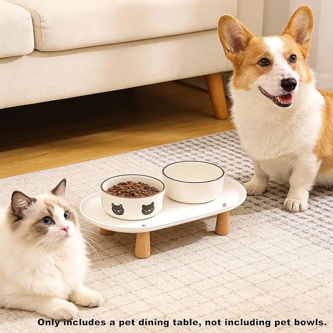 Generic Cat Bowl Raised Stand Rack to Protect Cat Neck Sturdy Non Slip Stable for Feeder Stand Elevated Holder, White 31cmx17cm