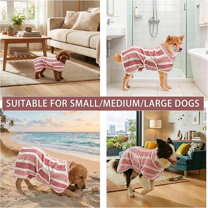 Fast Drying Dog Bath Robe, Super Absorbent Stripes Dogs Towel, Adjustable Warm Keeping Pet Puppy Bath Supplies (Red, XS)