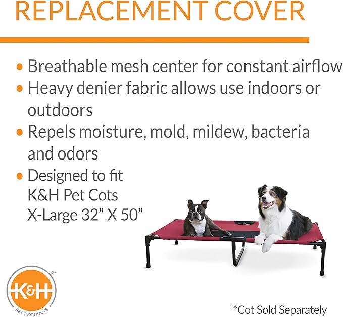 K&H Pet Products Original Pet Cot Replacement Cover (Cot Sold Separately) Red/Black X-Large 50 X 32 Inches