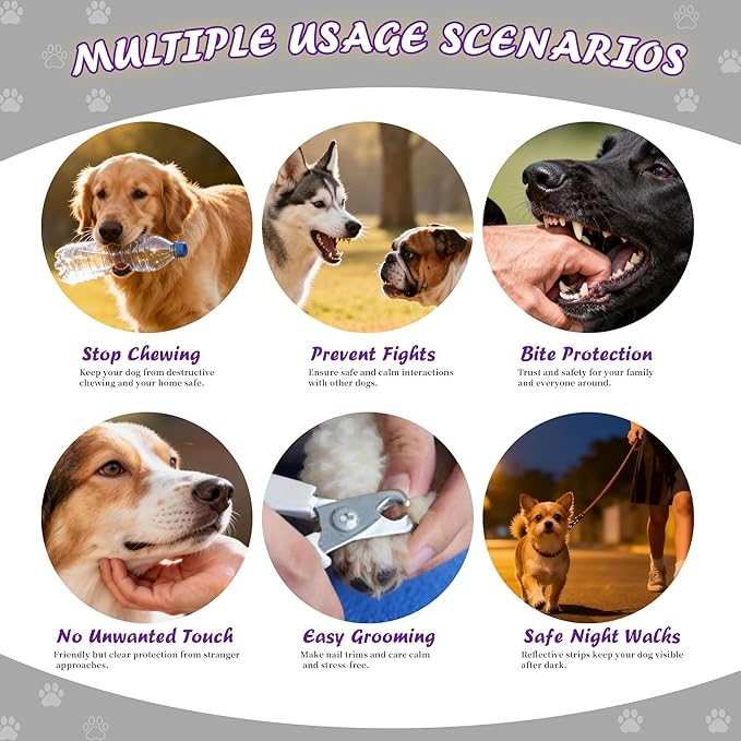 Dog Basket Muzzle Set, 6 Sizes XS-XXL for Small Medium Large Dogs, Breathable Mesh and Soft Nylon, Adjustable Overhead Strap, Helps Reduce Biting Scavenging and Chewing for Walking Grooming Training
