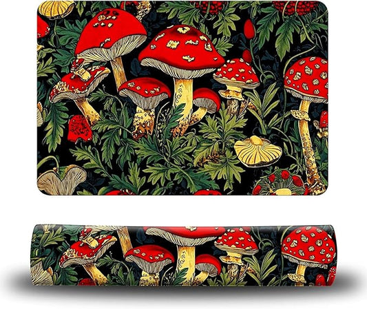 Dog Food Mat, 19.6" x 23.6" Absorbent Pet Feeding Mat for Food and Water, Waterproof Diatom Mud Pet Placemat with Non-Slip Rubber Backing, Easy Clean Cat Bowl Mat for Floors - Red Art Mushroom