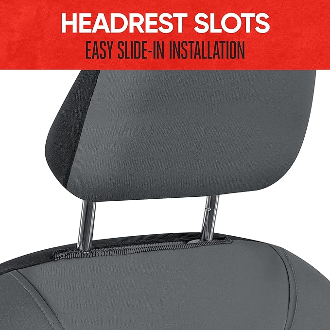 Motor Trend AquaShield Waterproof Front Seat Covers, Solid Gray Seat Covers for Cars – Neoprene Front Car Seats Cover, SUV Seat Covers Protector - Car Interior Cover for Auto, Trucks, & Dog Owners