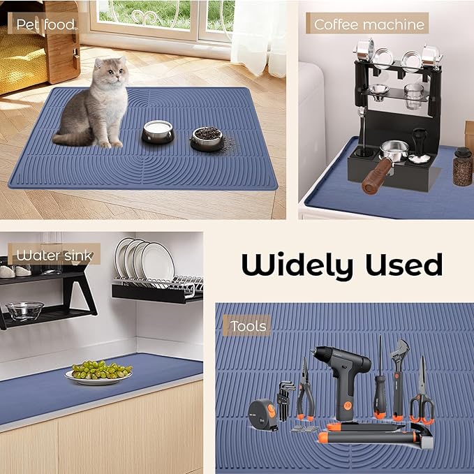 47" x 35" Extra Large Cat Litter Mat, Heavy Duty Waterproof Litter Box Floor Mat for Multiple Cats, Jumbo Silicone Pad Traps Litter & Liquid, Machine Washable for Easy Cleaning, Grey