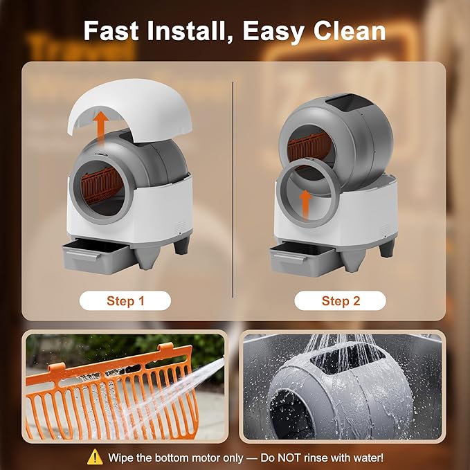 Greesum UltraSmart AutoClean Litter Box - 90L Large Capacity for Multi-Cat Households with Safeguard Tech, APP Control, Odor-Free Design & Mat/1 Roll Litter Bag