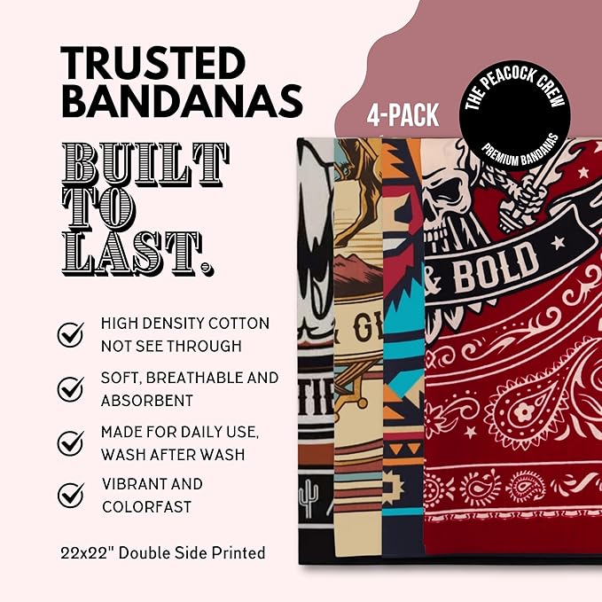 The Peacock Crew Premium Soft Cotton Bandanas Pack for Men and Women Paisley 22 x 22 inches