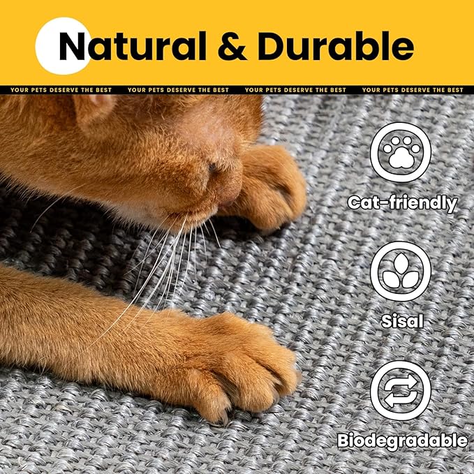 Conlun Cat Scratcher Mat,Natural Sisal Cat Scratch Pad with Hook&Loop Tape,Horizontal Floor Kitty Scratching Pads Rug for Indoor,Cat Furniture Protector for Couch&Carpets&Sofas, Medium, Grey, 2 Pack