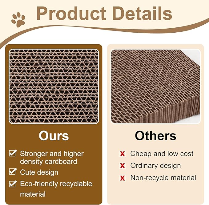 Cat Scratcher Pads, Cat Scratching Cardboard for Indoor Cats 14″Lx10.6″Wx0.6″H Dual-Side Corrugated Cats Scratching Post Reusable Supplies (2PCS)