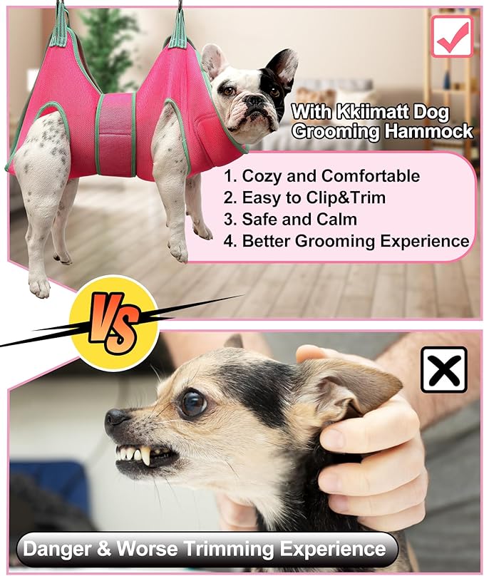 Kkiimatt Dog Grooming Hammock, XXS Grooming Harness for Dogs Trimming at Home,Dog Sling Restraint for Grooming with Thick Fabric Neck Support, Grooming Strap Hanger Holder for Claw Care