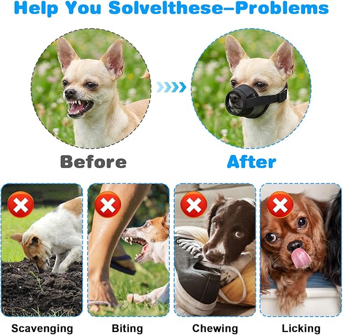 Ouligay 2 PCS Soft Mesh Dog Muzzle for Small Dogs Breathable Dog Mouth Guard Puppy Muzzle Dogs Muzzles for Biting Chewing Grooming, Allow Panting Drinking (Black,S)
