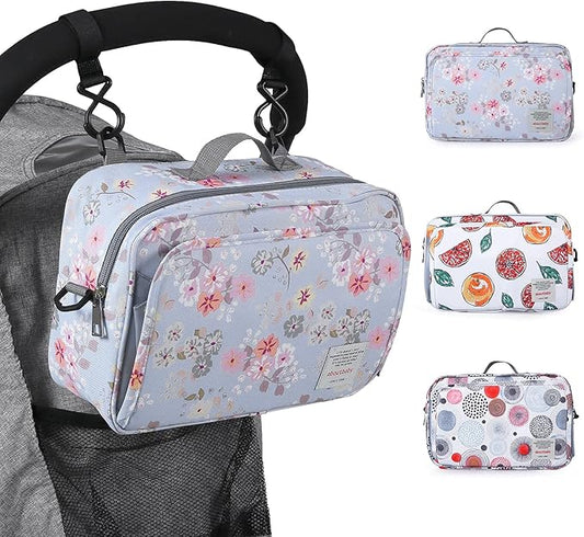 GOGOSO Baby Stroller Organizer Bag with Insulated Pocket, Universal Fit Most Strollers, Space for Diapers, Wipes & Toys, Flowers