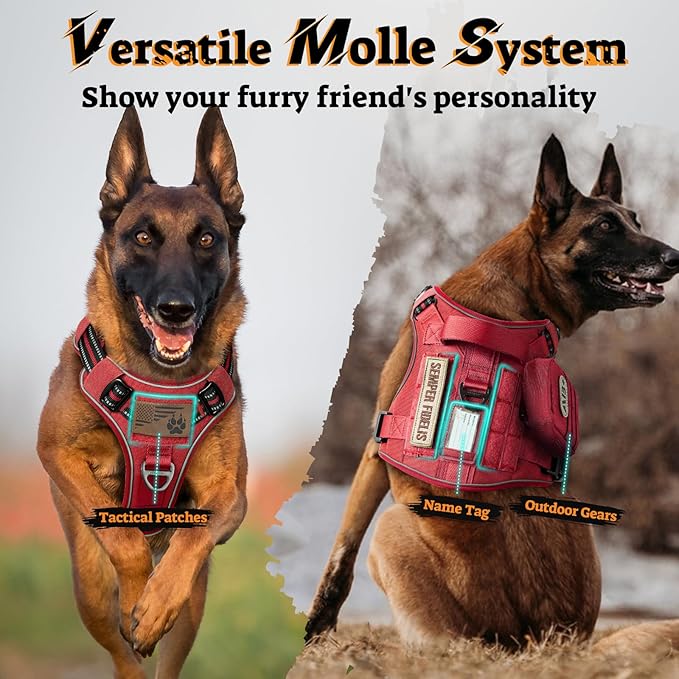 rabbitgoo Tactical Dog Harness for Large Dogs No Pull Adjustable Military Vest with Handle MOLLE Reflective Heavy Duty Dog Vest for Walking Training Hunting Outdoor Working Medium Size Dog Red XL