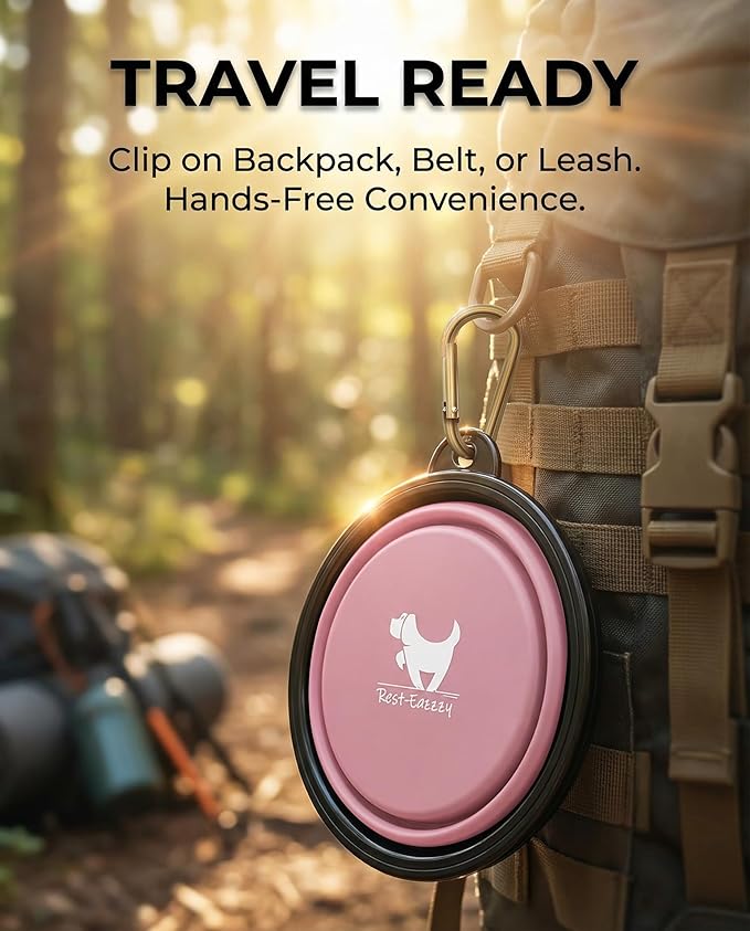 Collapsible Dog Bowls for Travel, 2-Pack Dog Portable Water Bowl for Dogs Cats Pet Foldable Feeding Watering Dish for Traveling Camping with Carabiners, BPA Free (Purple&Pink, Large)